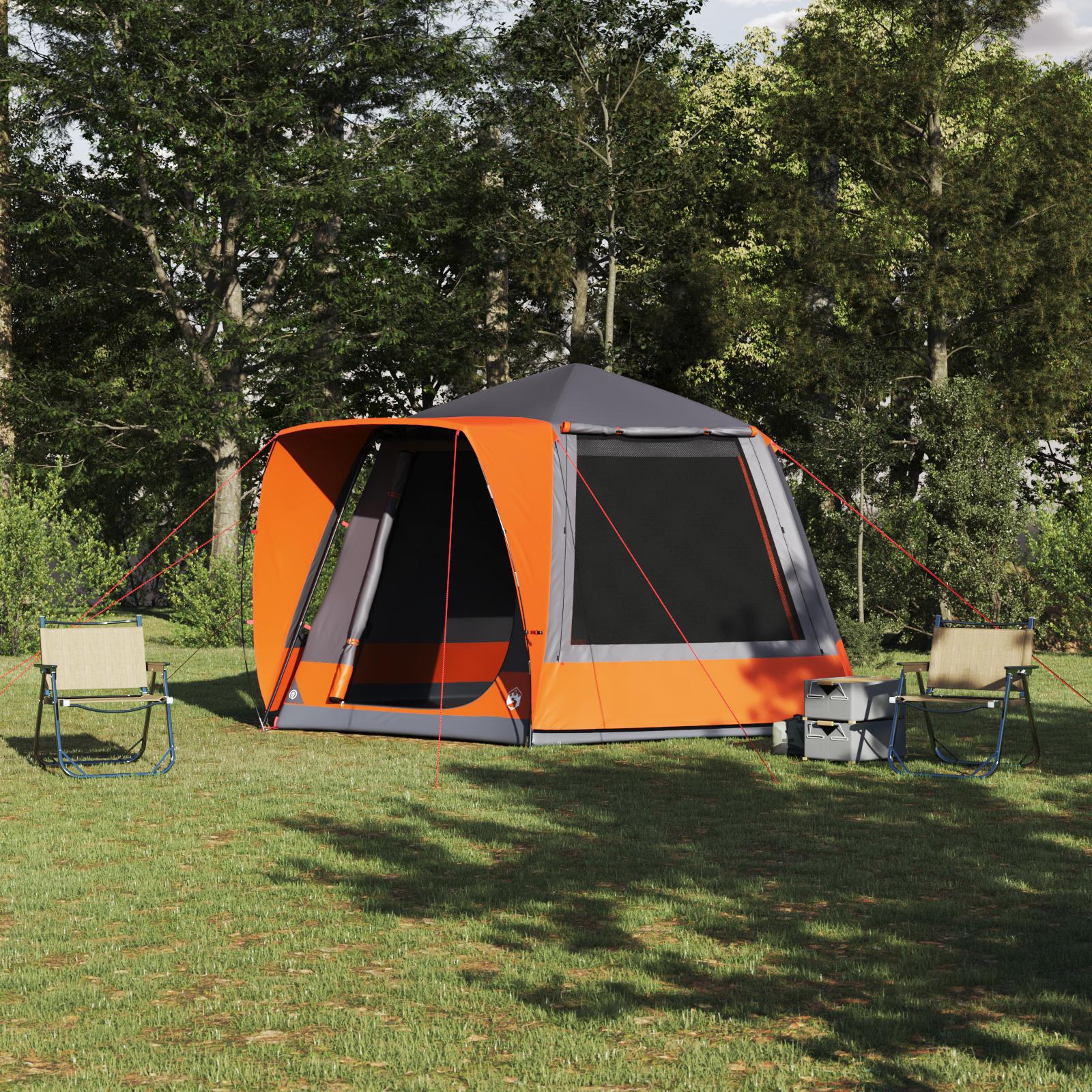 Camping telt Hytte Grå og orange 420 x 420 x 227 cm Polyester
