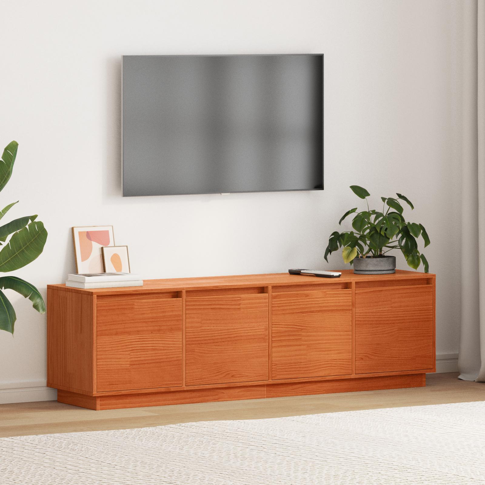 TV-skab med opbevaring med dør Brun 156 x 37 x 45 cm Massiv fyrretræ