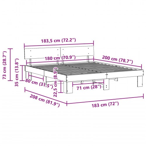Sengestel med hovedgærde 180 x 200 cm i massiv fyrretræ - hvid