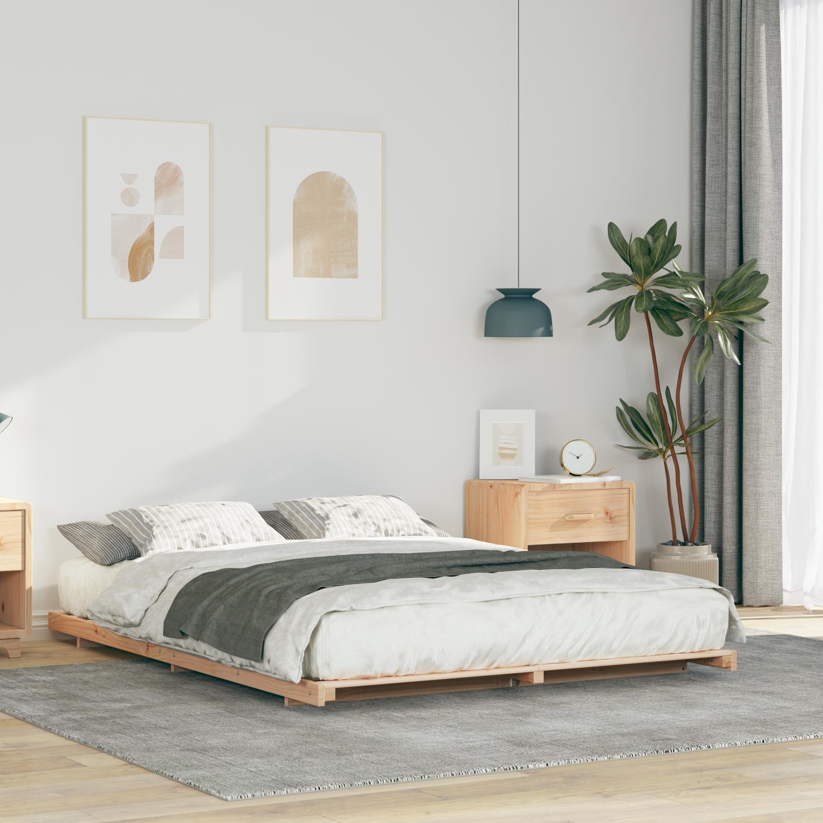 Gulv seng ramme Brun 160 x 200 cm Massivt fyrretræ