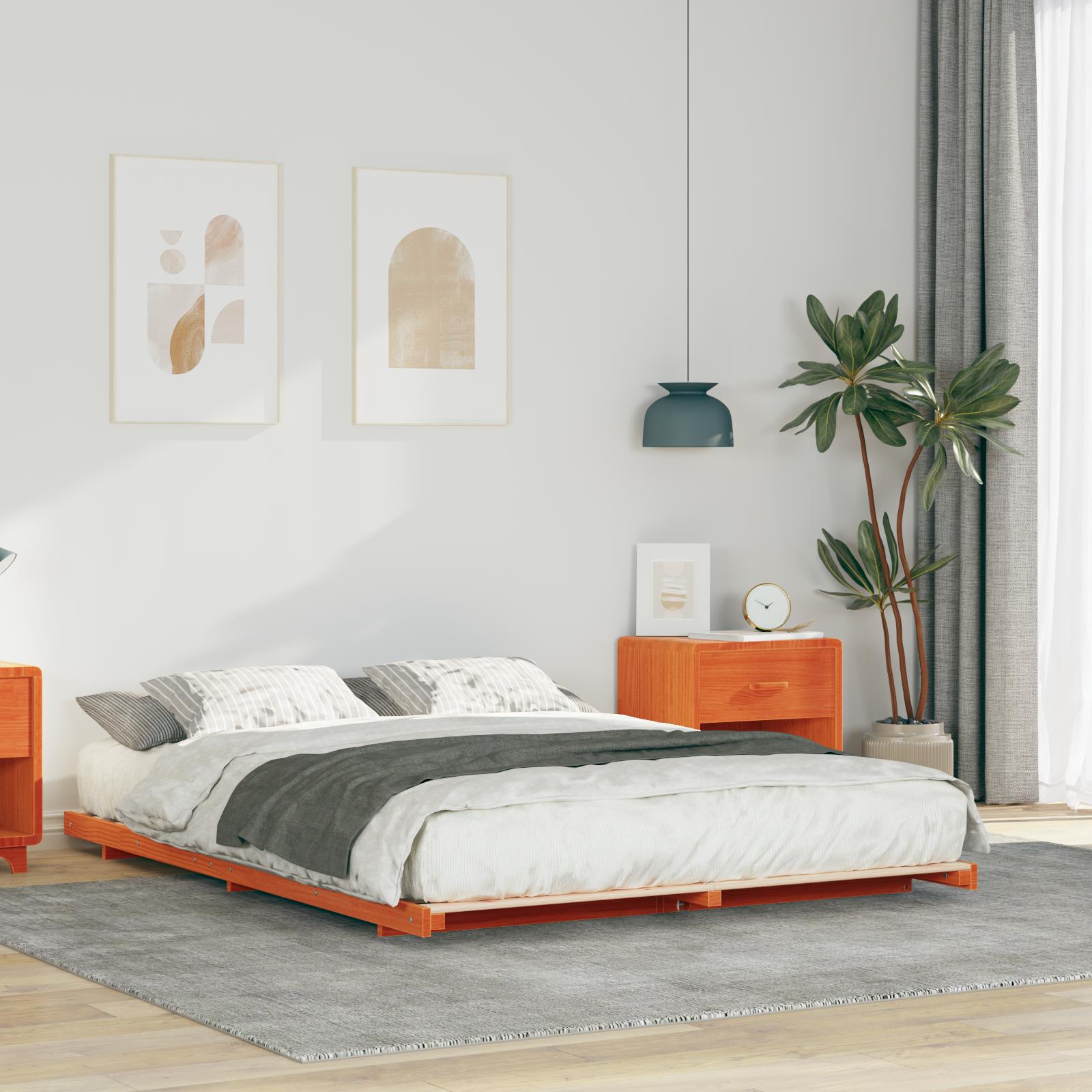 Gulv seng ramme Gyldenbrun 150 x 200 cm Massivt fyrretræ