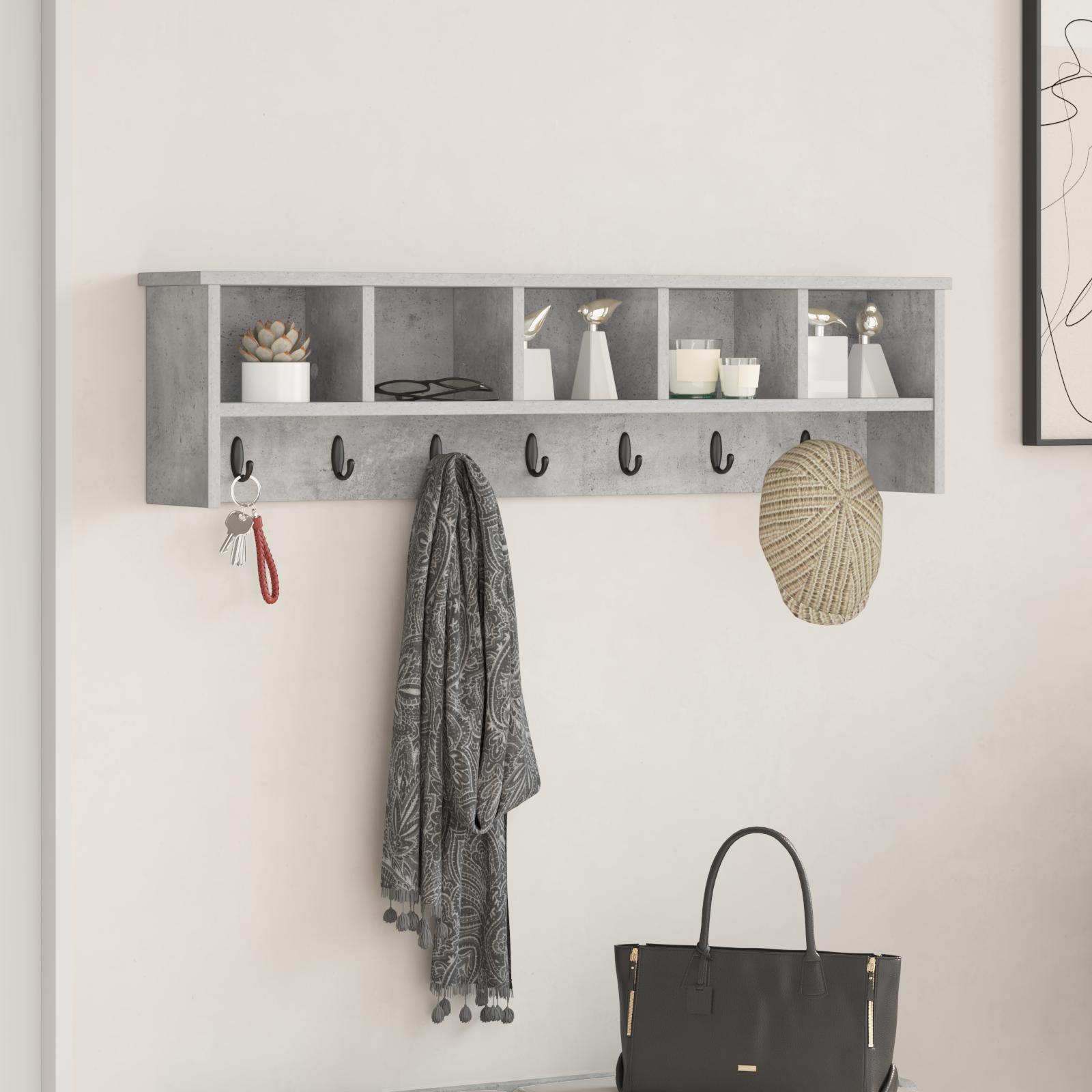 Vægmonteret Jakkeholder med hylde Betongrå 100 x 16 x 26 cm billede