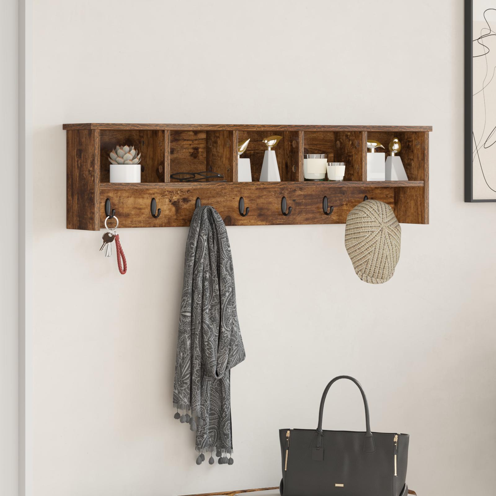 Vægmonteret Jakkeholder med hylde Røget eg 100 x 16 x 26 cm billede