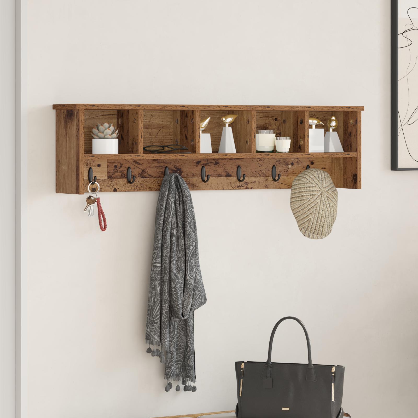 Vægmonteret Jakkeholder med hylde Gammelt træ 100 x 16 x 26 cm billede