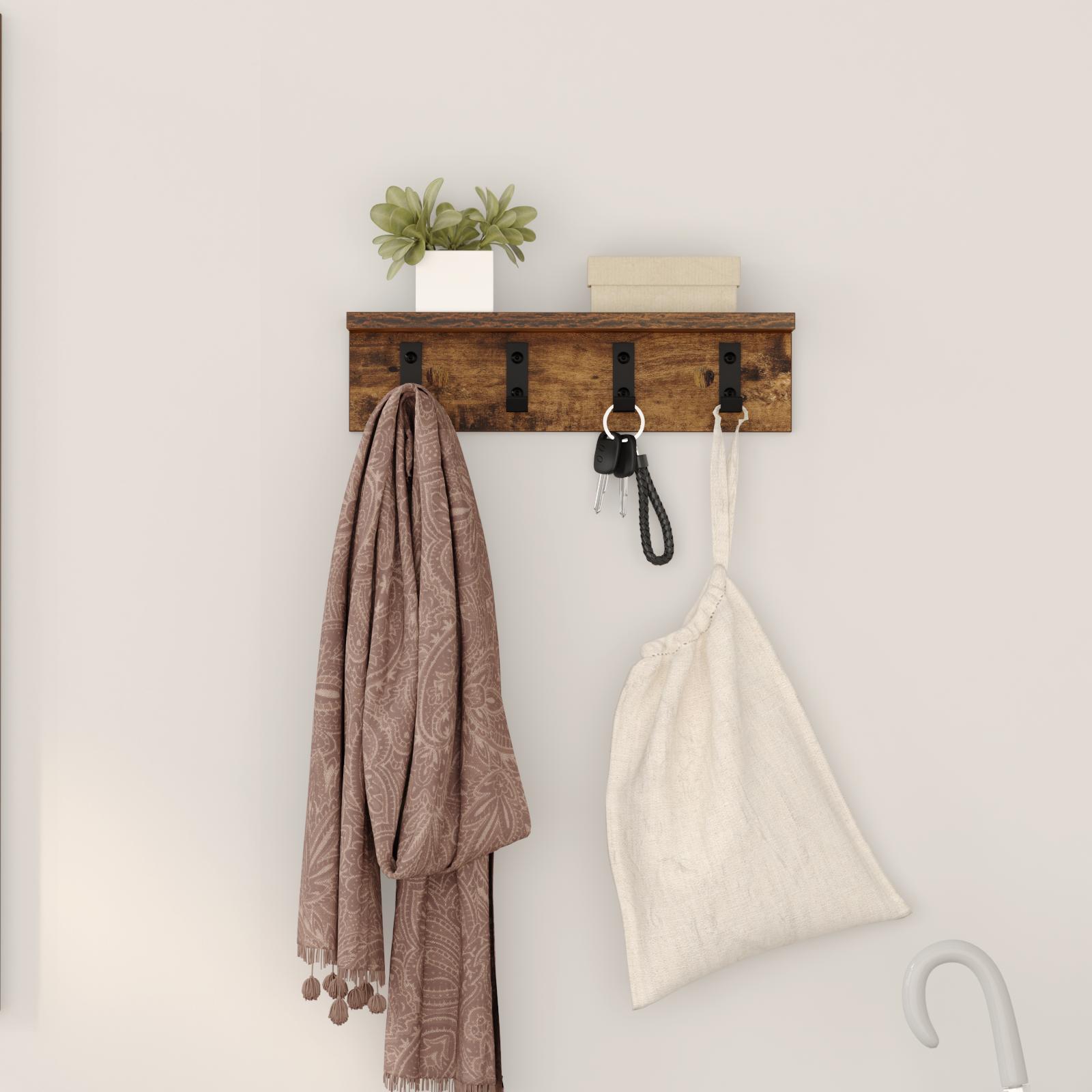 Vægmonteret Jakkeholder med hylde Røget eg 40 x 10.5 x 10.5 cm billede