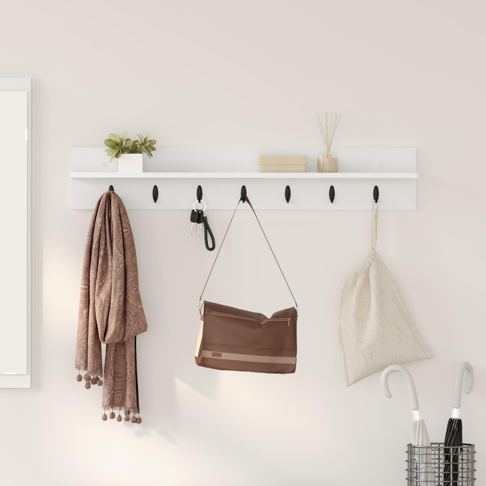 Vægmonteret Jakkeholder Hvid 100 x 10.5 x 18 cm Konstrueret træ