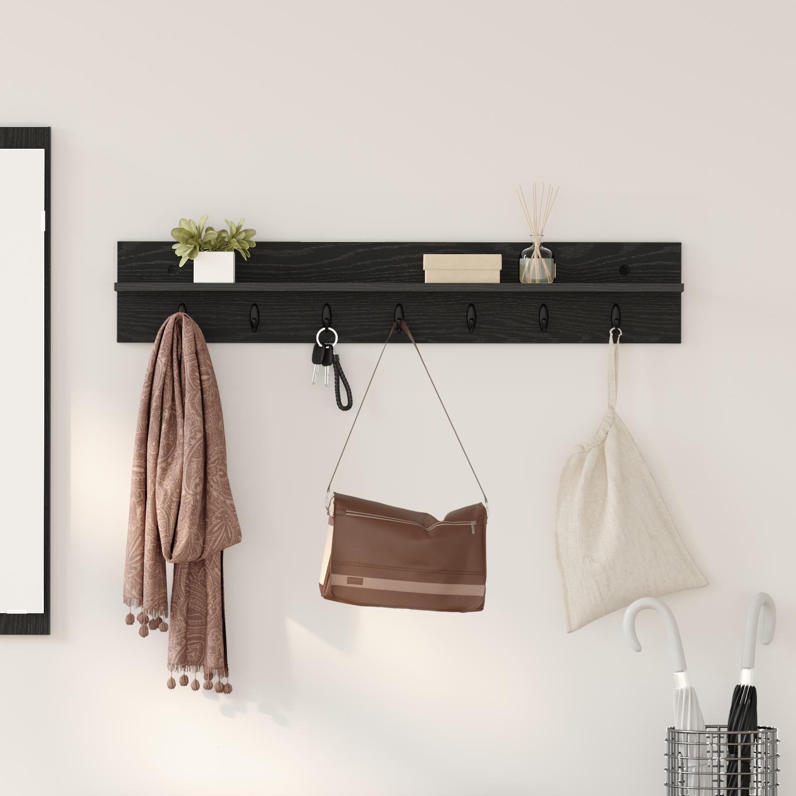 Vægmonteret Jakkeholder med hylde Vægmonteret Sort eg 100 x 10.5 x 18 cm