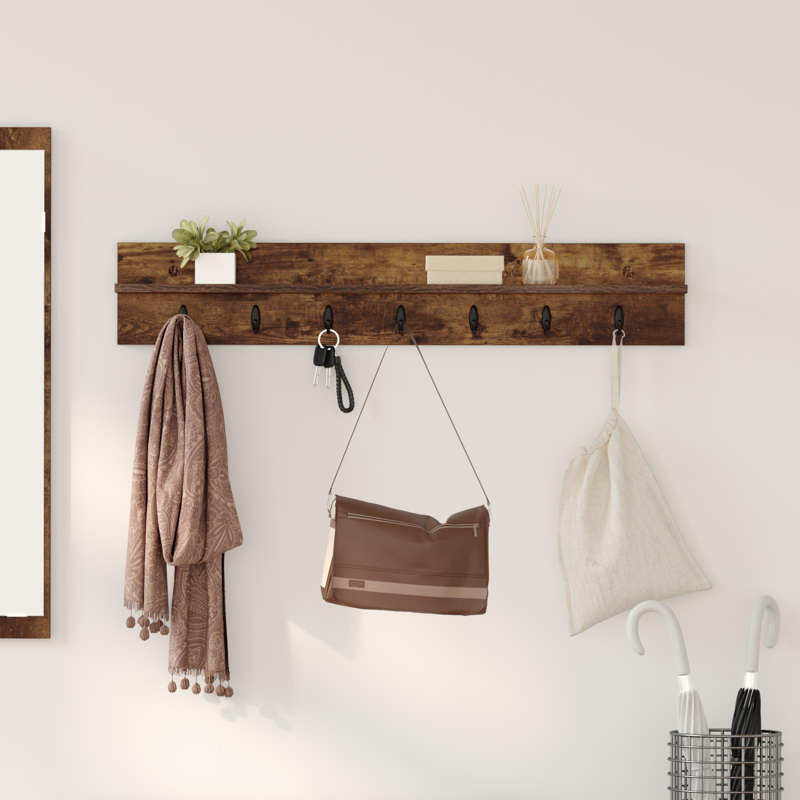Vægmonteret Jakkeholder med hylde Røget eg 100 x 10.5 x 18 cm billede