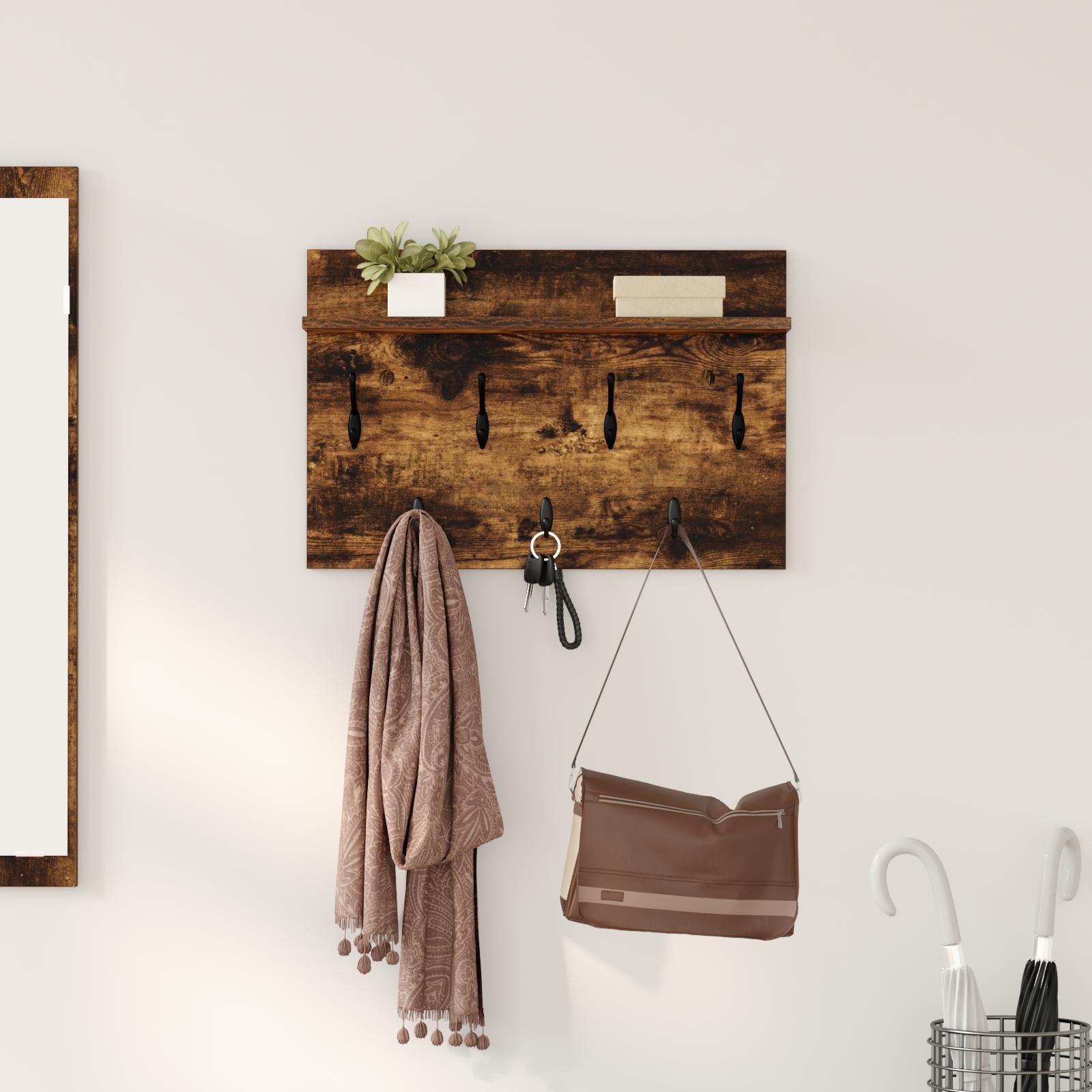 Vægmonteret Jakkeholder med hylde Vægmonteret med opbevaring Røget eg 60 x 40 x 12 cm