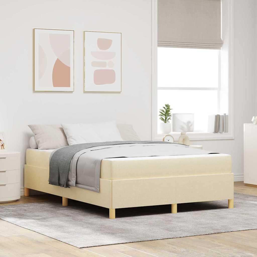 Box Spring Seng Med Madras Creme Og Hvid 160 X 200 Cm Stof
