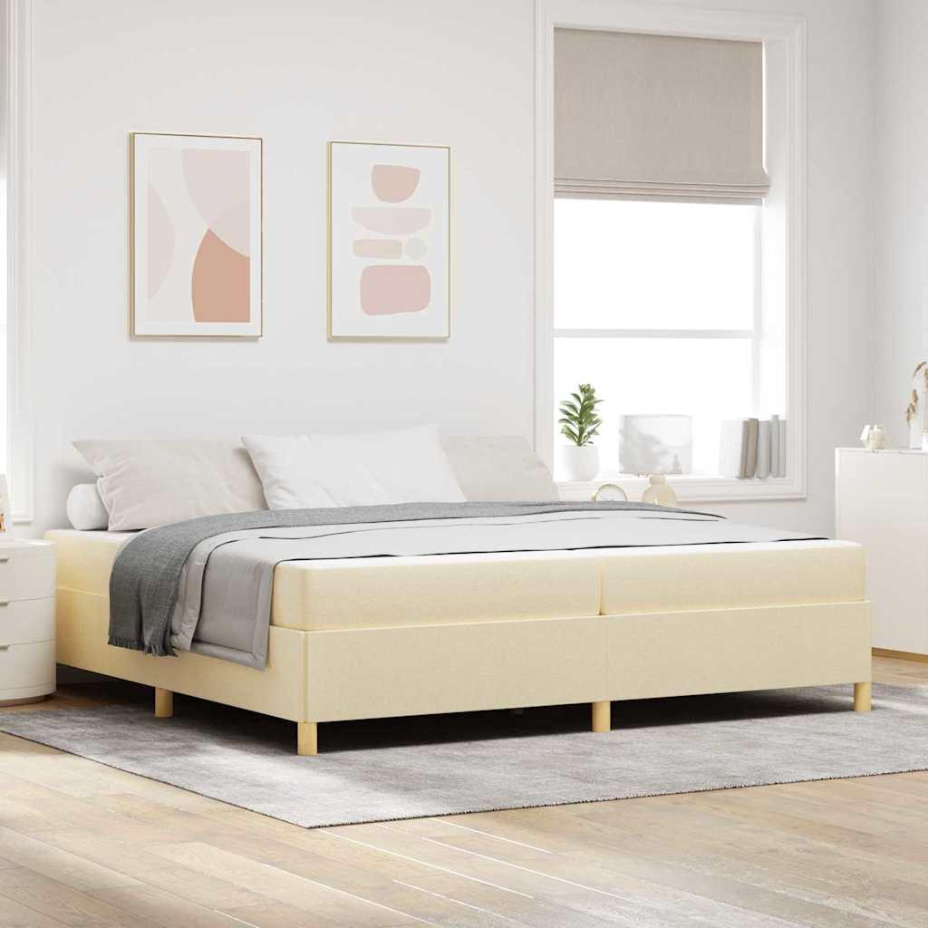 Box Spring Seng Med Madras Hvid Og Creme 200 X 200 Cm Stof