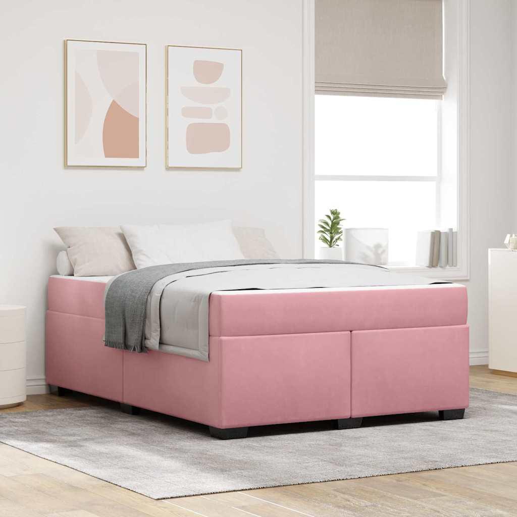 Sengestel med madras Lyserød 160 x 200 cm Stof billede