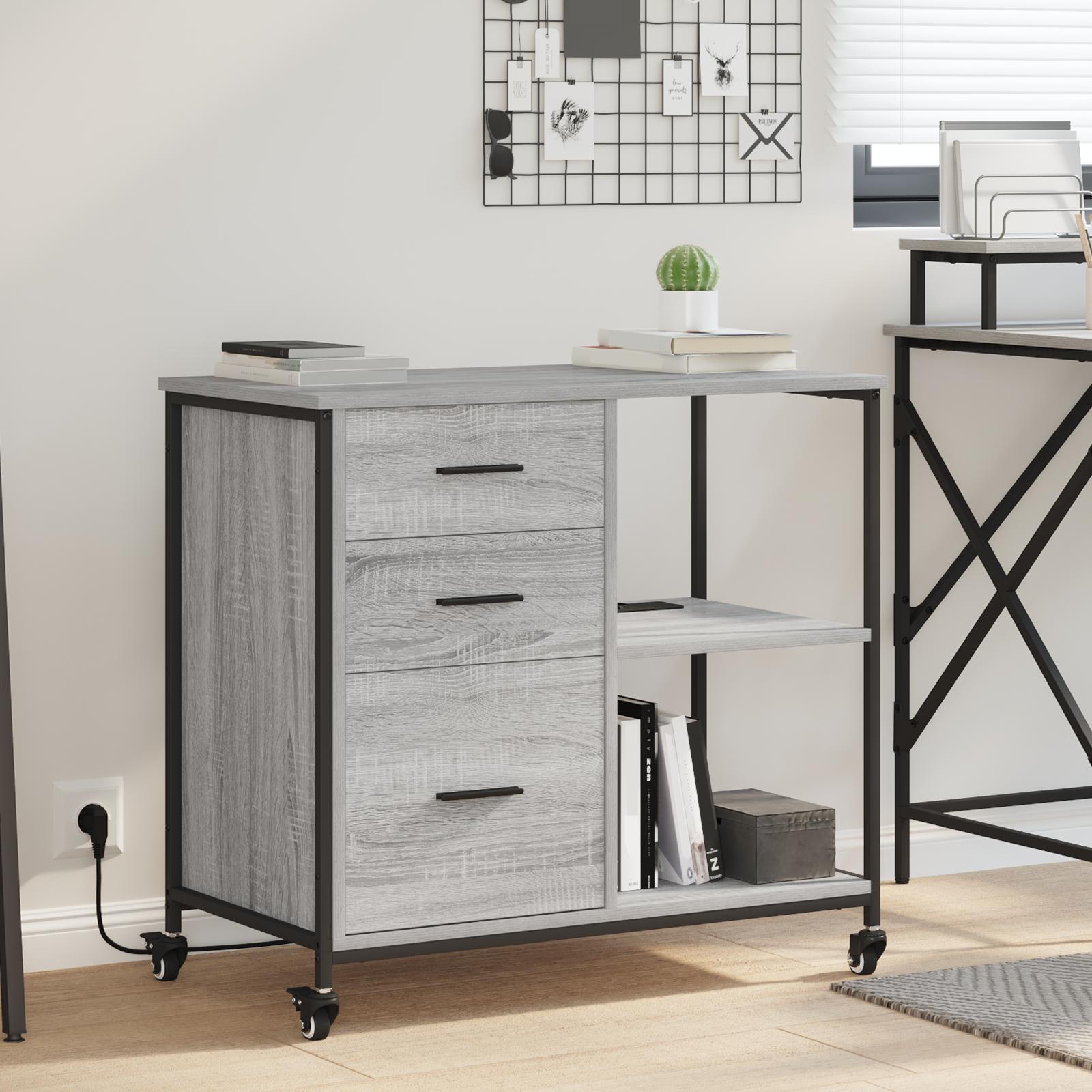Skab med opladningsstation på hjul - grå sonoma, 76 × 41 × 72 cm billede