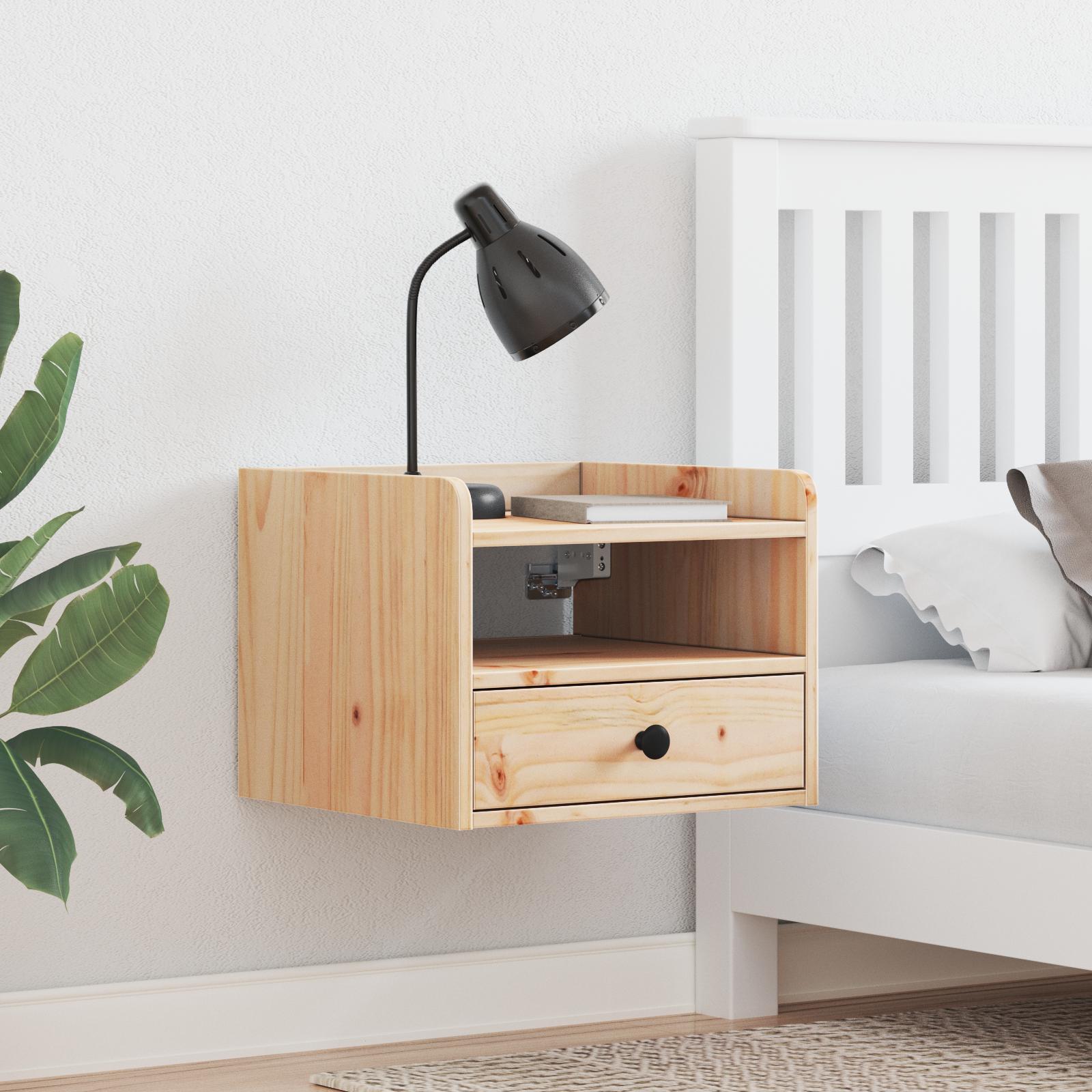 Sengebord med skuffe Vægmonteret Brun 38 x 36 x 29.5 cm Massiv fyrretræ