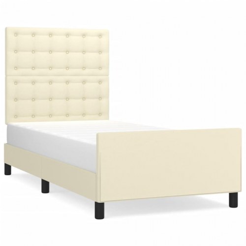 Sengeramme med sengegavl 90x200 cm i kunstlæder - cremefarvet