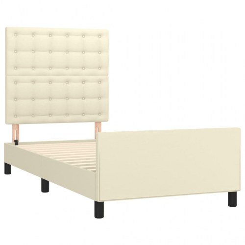 Sengeramme med sengegavl 90x200 cm i kunstlæder - cremefarvet