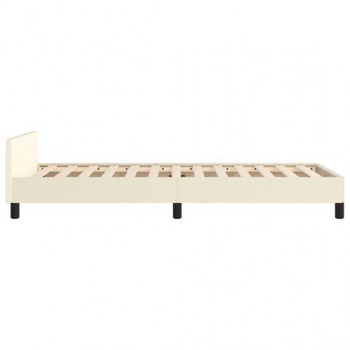 Sengeramme med sengegavl 90x200 cm i kunstlæder - cremefarvet