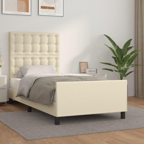 Sengeramme med sengegavl 90x190 cm i kunstlæder - creme