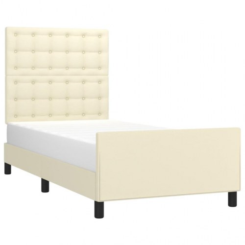 Sengeramme med sengegavl 90x190 cm i kunstlæder - creme
