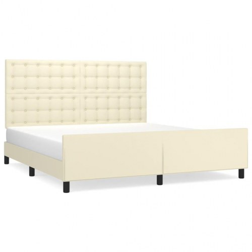 Sengeramme med sengegavl 180x200 cm i kunstlæder - cremefarvet