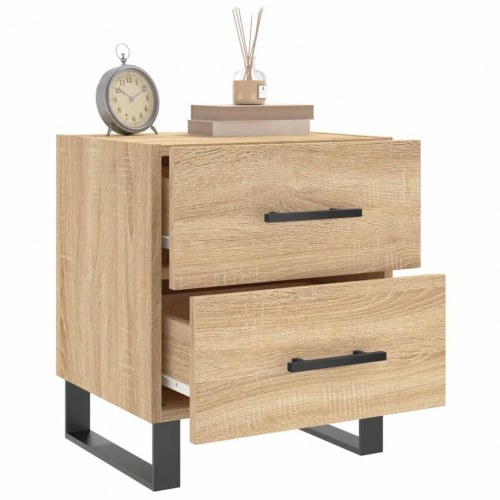 Sengebord i sonoma-eg - 40 × 35 × 47,5 cm, konstrueret træ med metalfødder