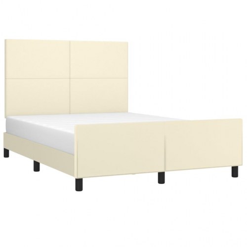Sengeramme med sengegavl 140x200 cm i kunstlæder - cremefarvet