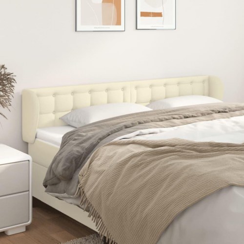 Sengegavl med kanter i kunstlæder 163 x 23 x 78/88 cm - cremefarvet
