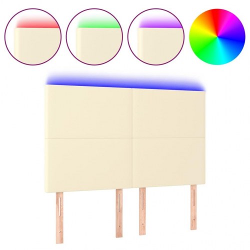 Sengegavl med LED-lys 144 x 5 x 118/128 cm - cremefarvet