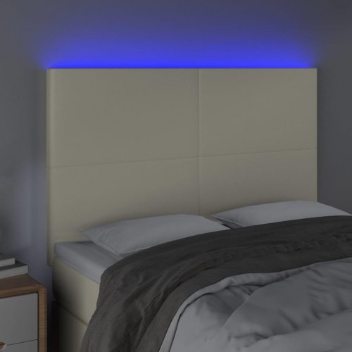 Sengegavl med LED-lys 144 x 5 x 118/128 cm - cremefarvet