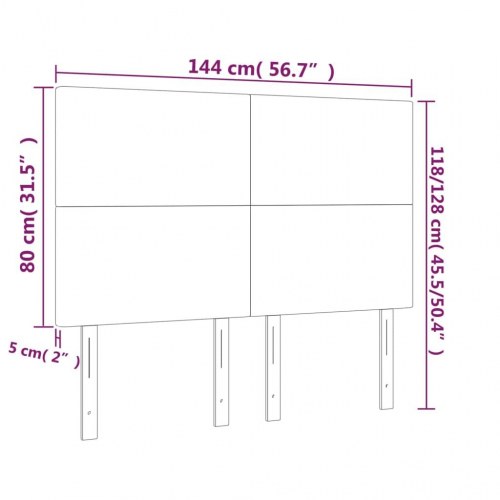 Sengegavl med LED-lys 144 x 5 x 118/128 cm - cremefarvet