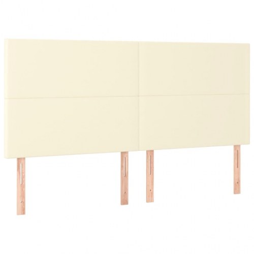 Sengegavl med LED-lys 180x5x118/128 cm - kunstlæder, cremefarvet