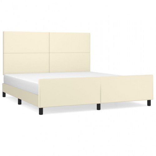 Sengeramme med sengegavl 180x200 cm i kunstlæder - cremefarvet