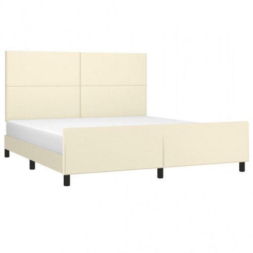 Sengeramme med sengegavl 180x200 cm i kunstlæder - cremefarvet