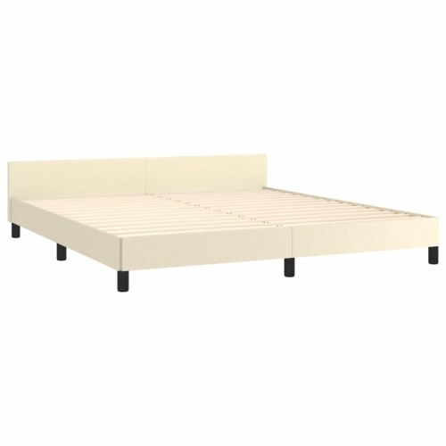 Sengeramme med sengegavl 180x200 cm i kunstlæder - cremefarvet