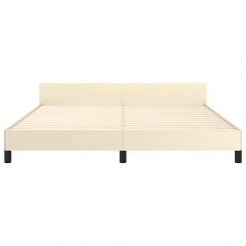 Sengeramme med sengegavl 180x200 cm i kunstlæder - cremefarvet