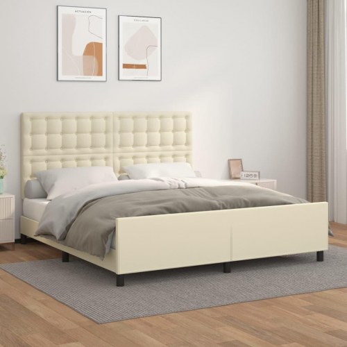 Sengeramme med sengegavl 160x200 cm i kunstlæder - creme