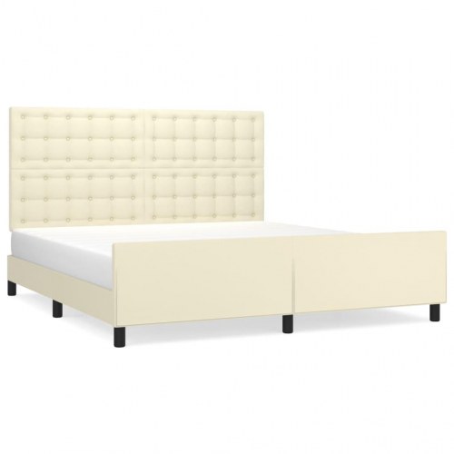 Sengeramme med sengegavl 160x200 cm i kunstlæder - creme