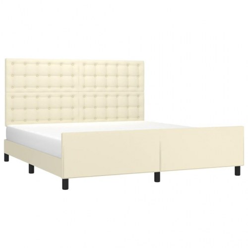Sengeramme med sengegavl 160x200 cm i kunstlæder - creme