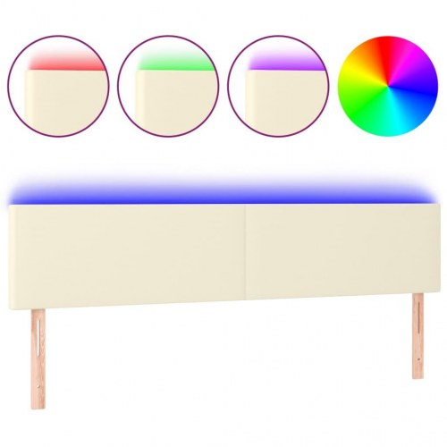 Sengegavl med LED-lys 180 × 5 × 78/88 cm - kunstlæder, cremefarvet