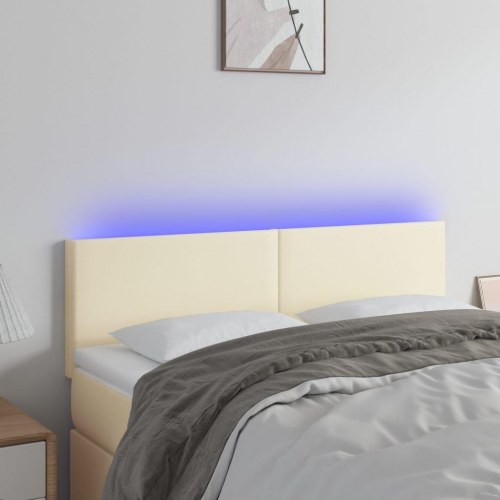 Sengegavl med LED-lys 144 x 5 x 78/88 cm - cremefarvet