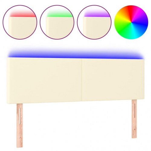 Sengegavl med LED-lys 144 x 5 x 78/88 cm - cremefarvet