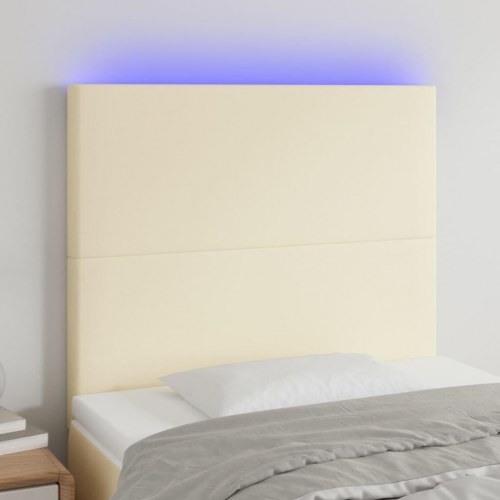 Sengegavl med LED-lys 90×5×118/128 cm - kunstlæder, creme