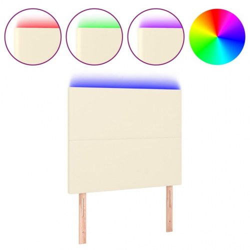 Sengegavl med LED-lys 90×5×118/128 cm - kunstlæder, creme