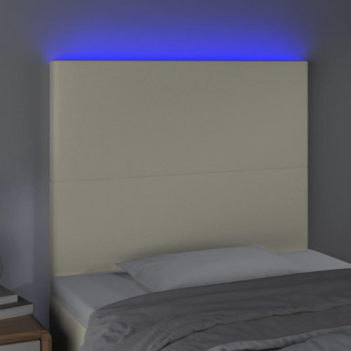 Sengegavl med LED-lys 90×5×118/128 cm - kunstlæder, creme