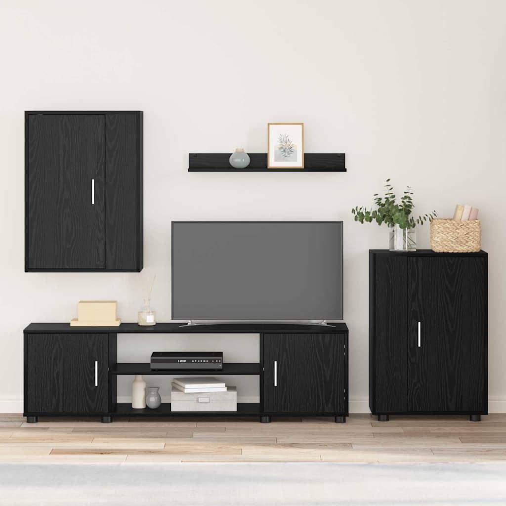 4 dele TV skab sæt med hylde Vægmonteret med opbevaring med dør 4 stk Sort eg Konstrueret træ
