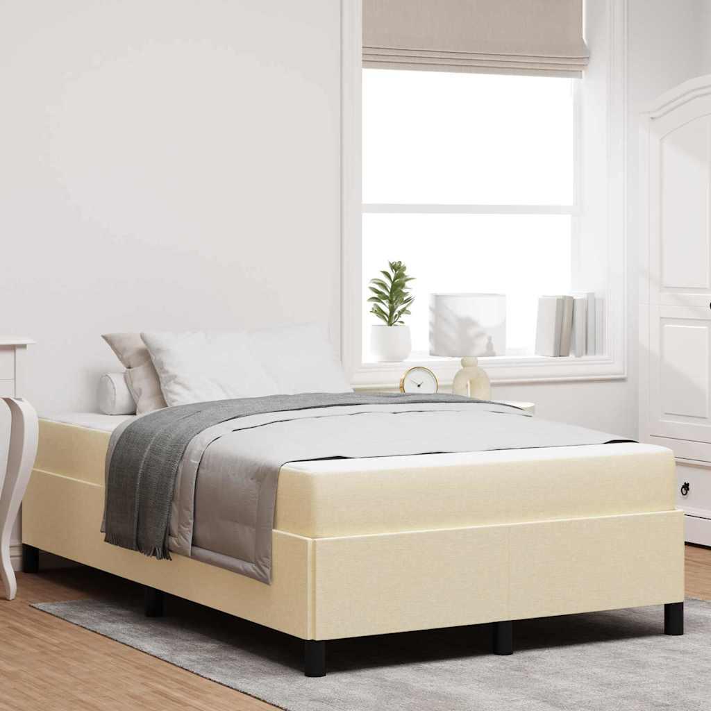 Box spring seng Creme, Sort 120 x 200 cm Stof, Ingeniørtræ