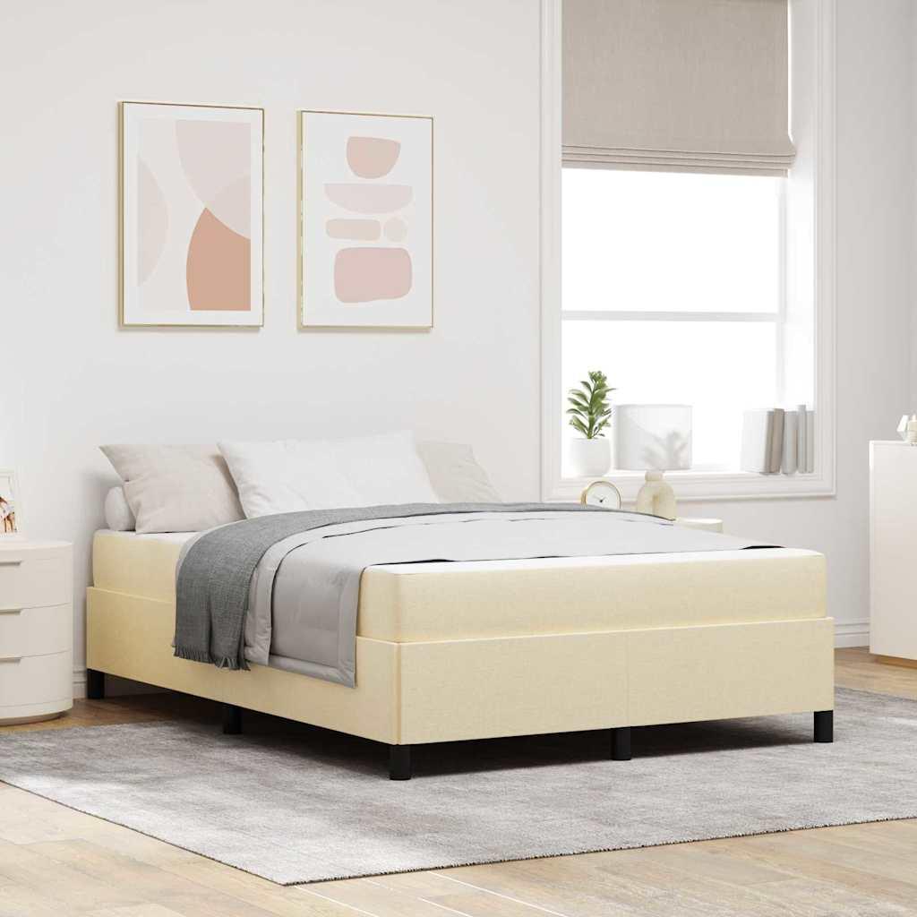 Box spring seng Creme, Sort 140 x 200 cm Stof, Ingeniørtræ