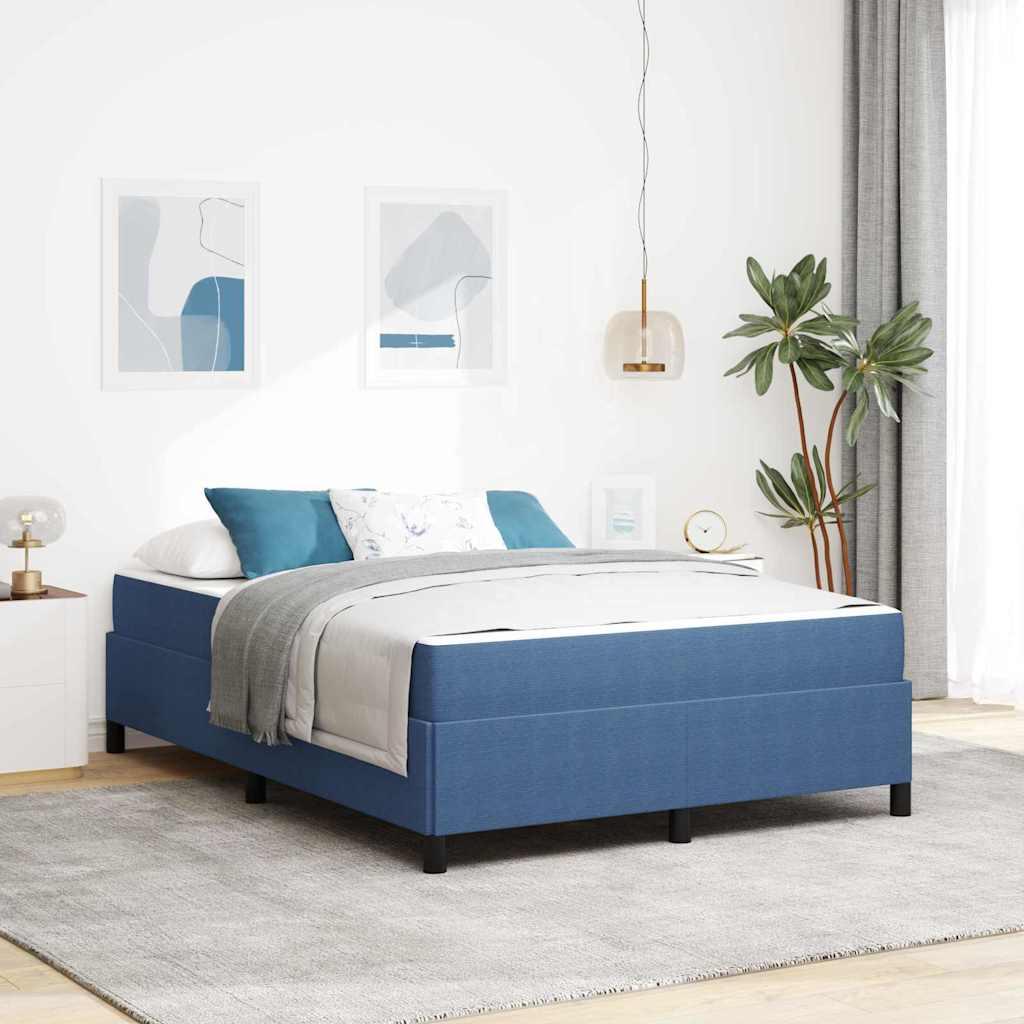 Sengestel med madras Blå 140 x 190 cm Stof billede