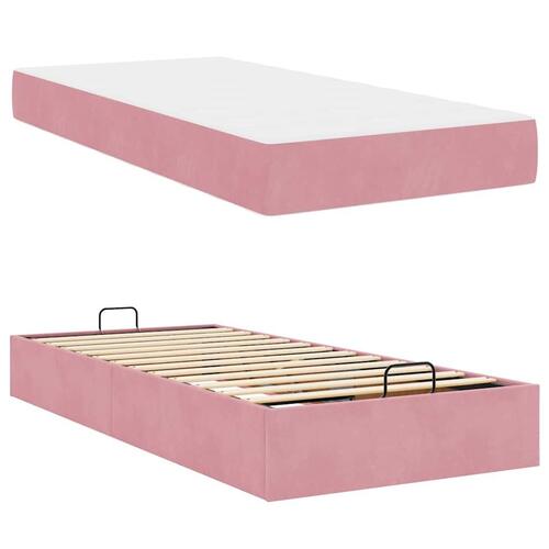 Sengestel med opbevaring Lyserød 90 x 200 cm Fløjl
