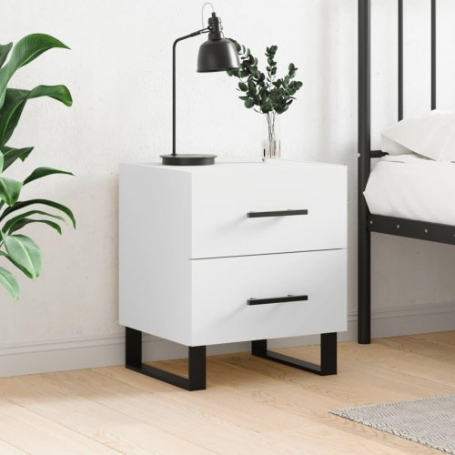 Sengebord med 2 skuffer - 40×35×47,5 cm - hvid konstrueret træ